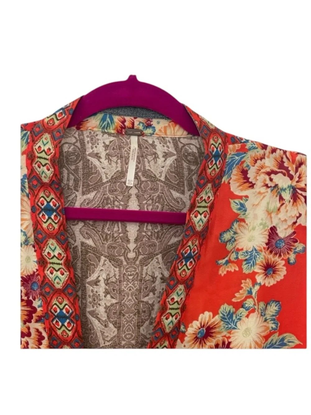 Free People ✿ Wildflower Cinch Kimono Jacket ✿ Tangerine Floral Print ✿ XS S ✿